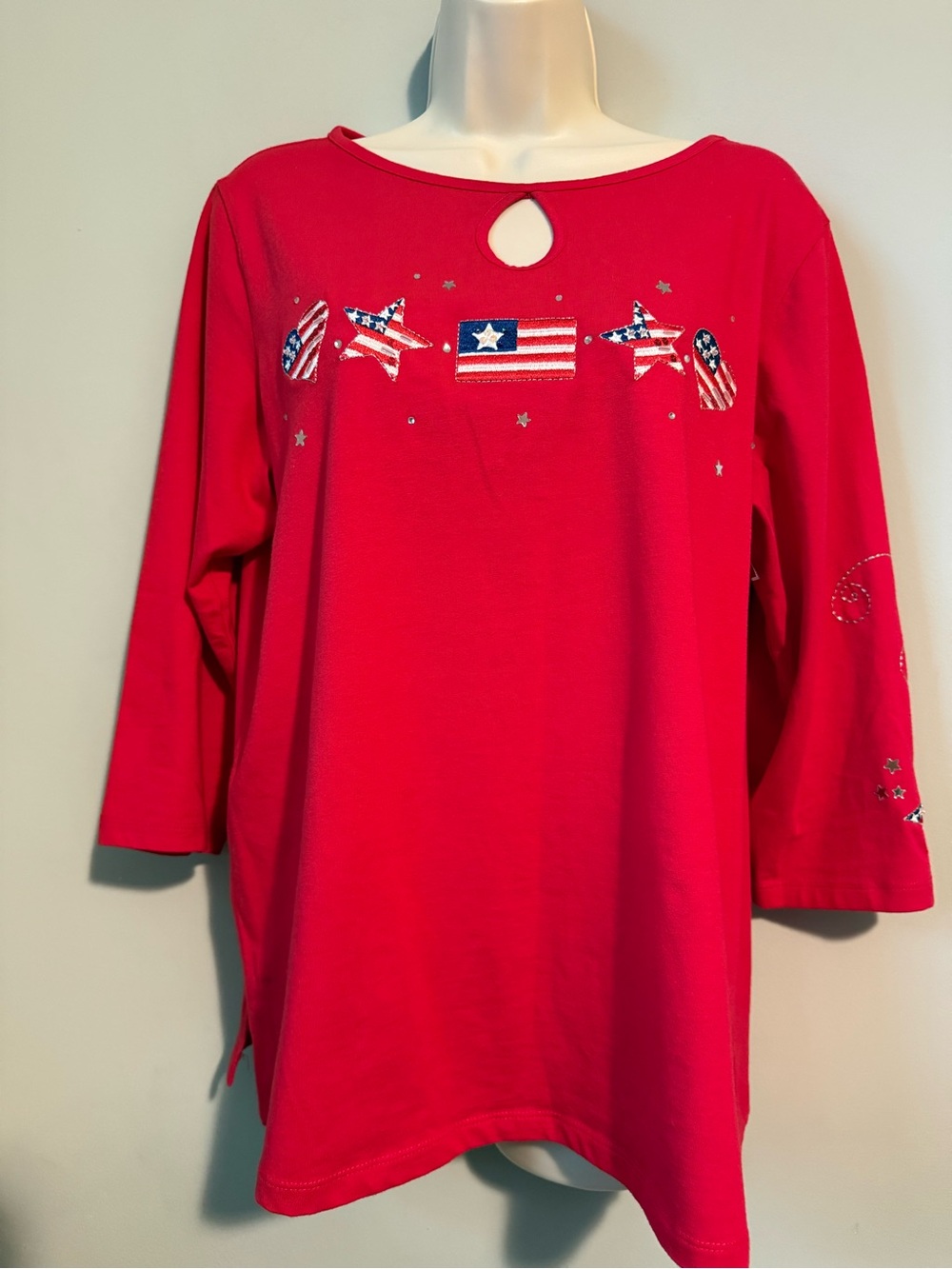 Red Patriotic Star Flag Embellished Top